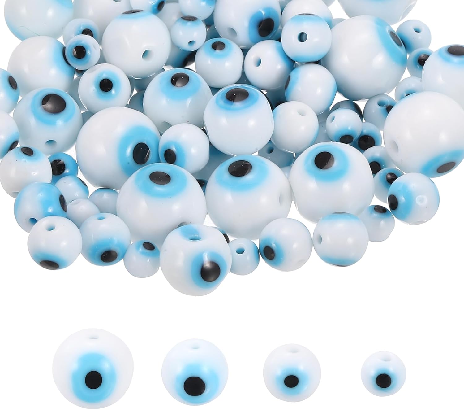 MECCANIXITY 230 Pcs Round Evil Eye Beads, Glass Turkish Evil Eye Charm Handmade Lampworking Spacer Beads for DIY Craft Bracelet Necklace Earring Making (4-10mm, Dark Blue)