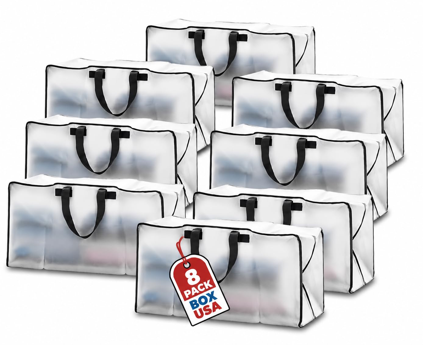 PACKING BAGS 8-Pack XL Moving Bags with Strong Handles &amp; Zippers, Clear