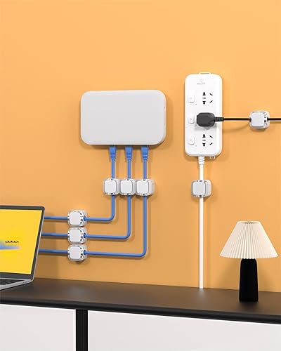 Miniatura 7 de Paquete de 6 organizadores magnéticos de cables y clips para cables, gestión de cables ajustables debajo del escritorio, soporte de alambre adhesivo