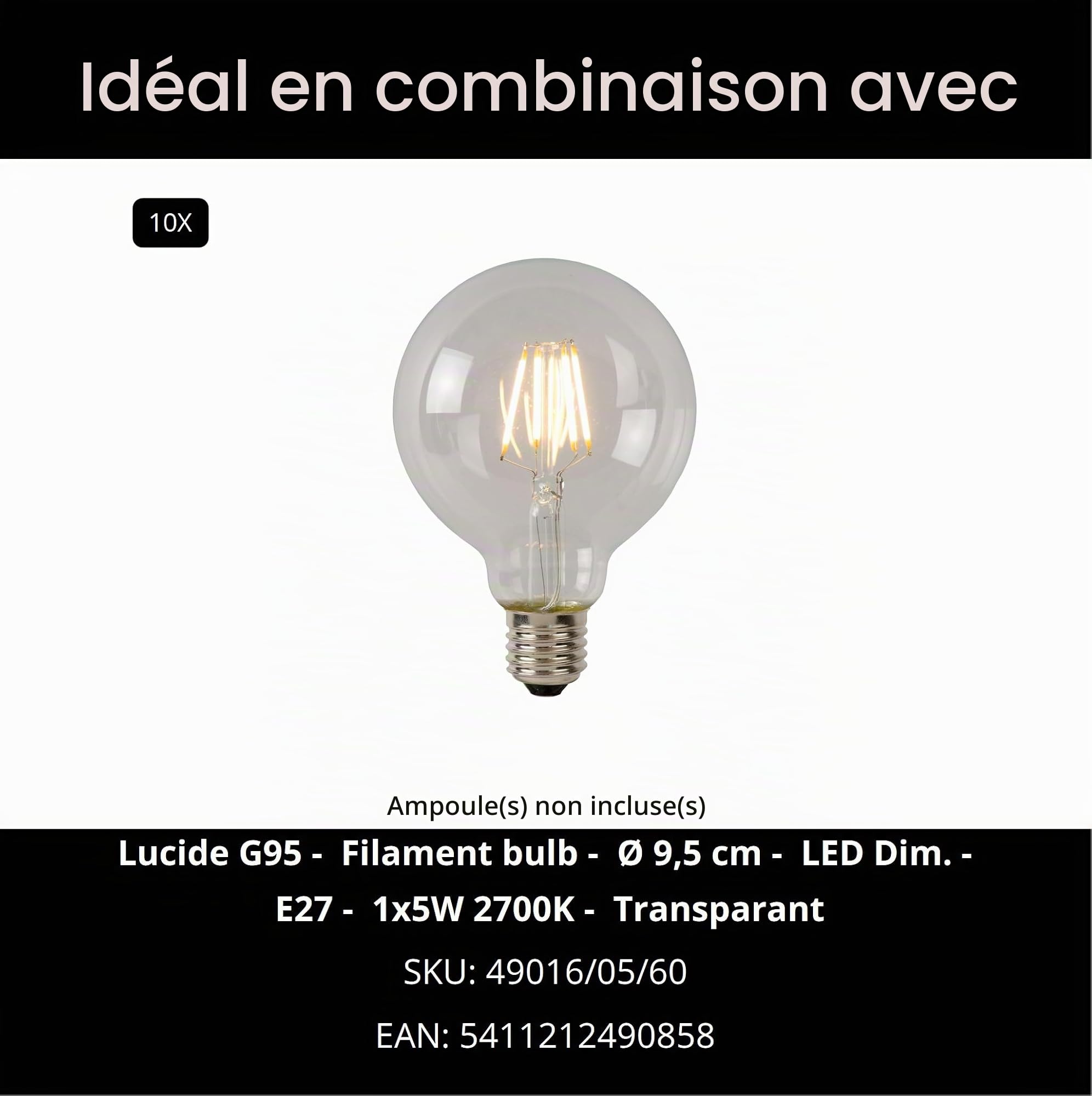 LUCIDE FIX - Suspension - 10xE27 - Noir, 400 x 400 x 200 cm