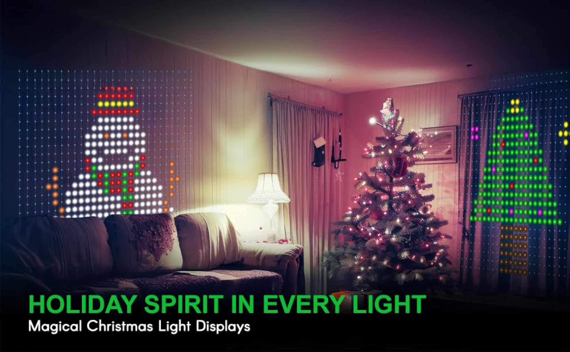 Smart LED Curtain Lights Bluetooth App Control, Animated RGB