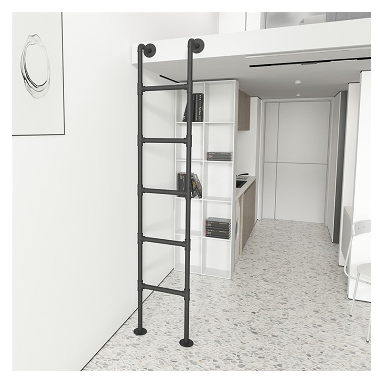 Escalera Tipo Loft de 7,6 7 6 5 4 pies para literas, Pozo de Ventana/escaleras de ático escaleras de Salida para Adultos niños Que suben y escapan, Escalera de Metal Negro con Almohadillas p