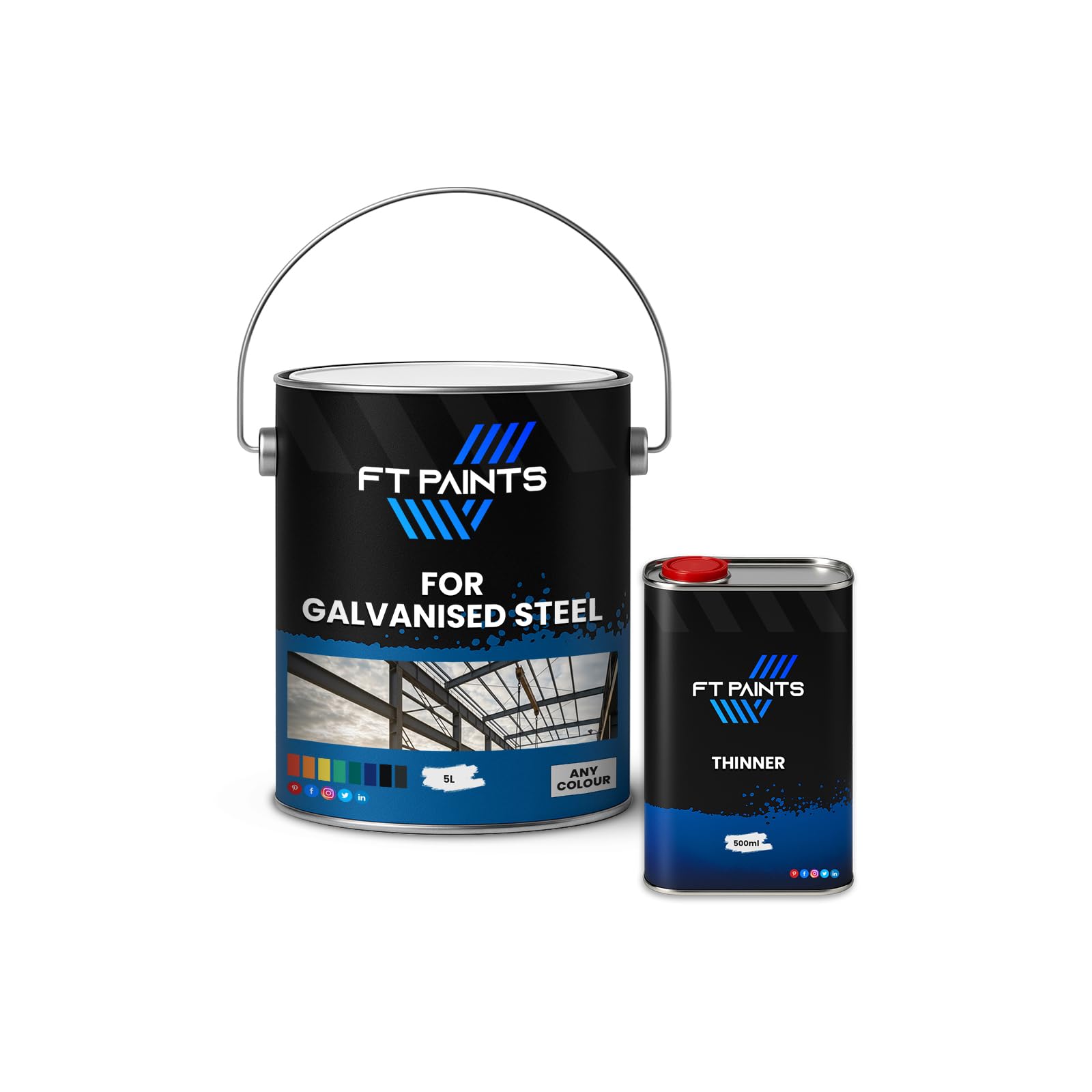 FabioT. FT Paints 5.5L Kit 1K Acrylic Topcoat Matt Finish Paint for Galvanised Steel- RAL 9011-Graphite Black