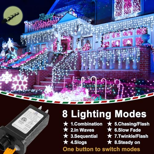 Knonew BG-CL3M3-306L01 Christmas Lights Outdoor Decorations 400 Led 33Ft 8 Modes Curtain Fairy String Light thumb #1