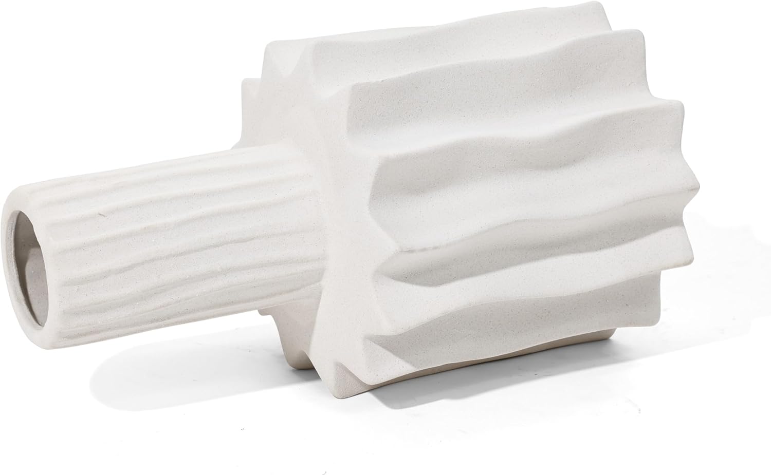 LuxenHome Modern White Ceramic Vase, 12 Inch Fluted Tall Stoneware Table Vase Pottery White Vase Entry Way Table Home Decor Decorative Vase for Living Room Bedroom Decor