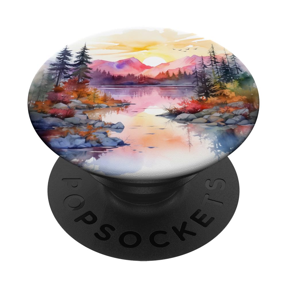 Watercolor Mountains Landscape Lake Nature PopSockets Standard PopGrip