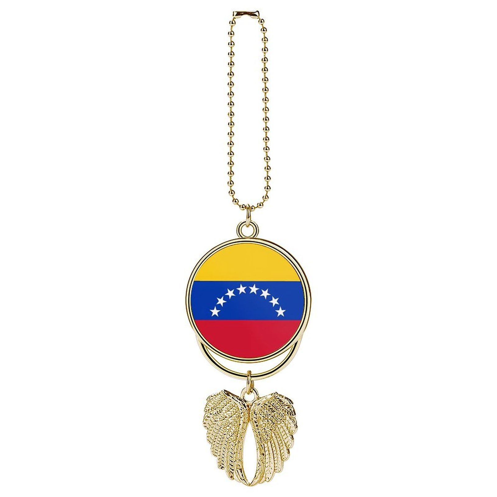 Flag of Venezuela Guardian Angel Wing Car Ornament for Mirror, Zinc Alloy Hanging Charm with Spiritual Design for Protection, Rearview Mirror Accessory Decor Gift for Women Men(Golden)