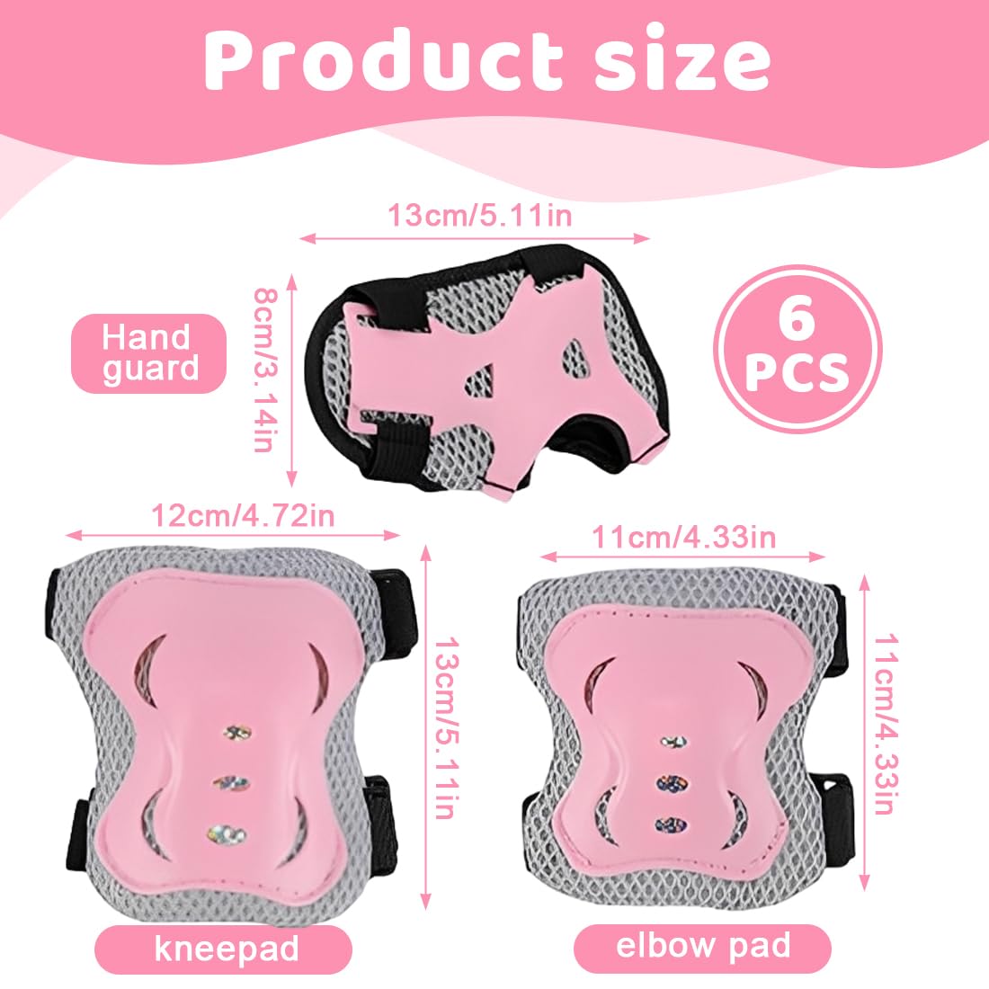 Ginocchiere per bambini, 6 in 1, per ragazzi e ragazze, set di protezioni per il polso per bambini di per pattinaggio, ciclismo e skateboard