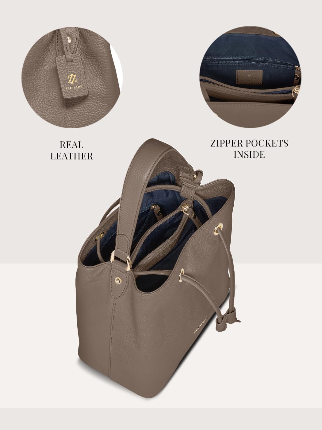 Lazarotti Bologna Damen Henkeltasche aus Echt-Leder | Handtasche mit abnehm- & längenverstellbaren Trageriemen | Bucket Bag 25 cm
