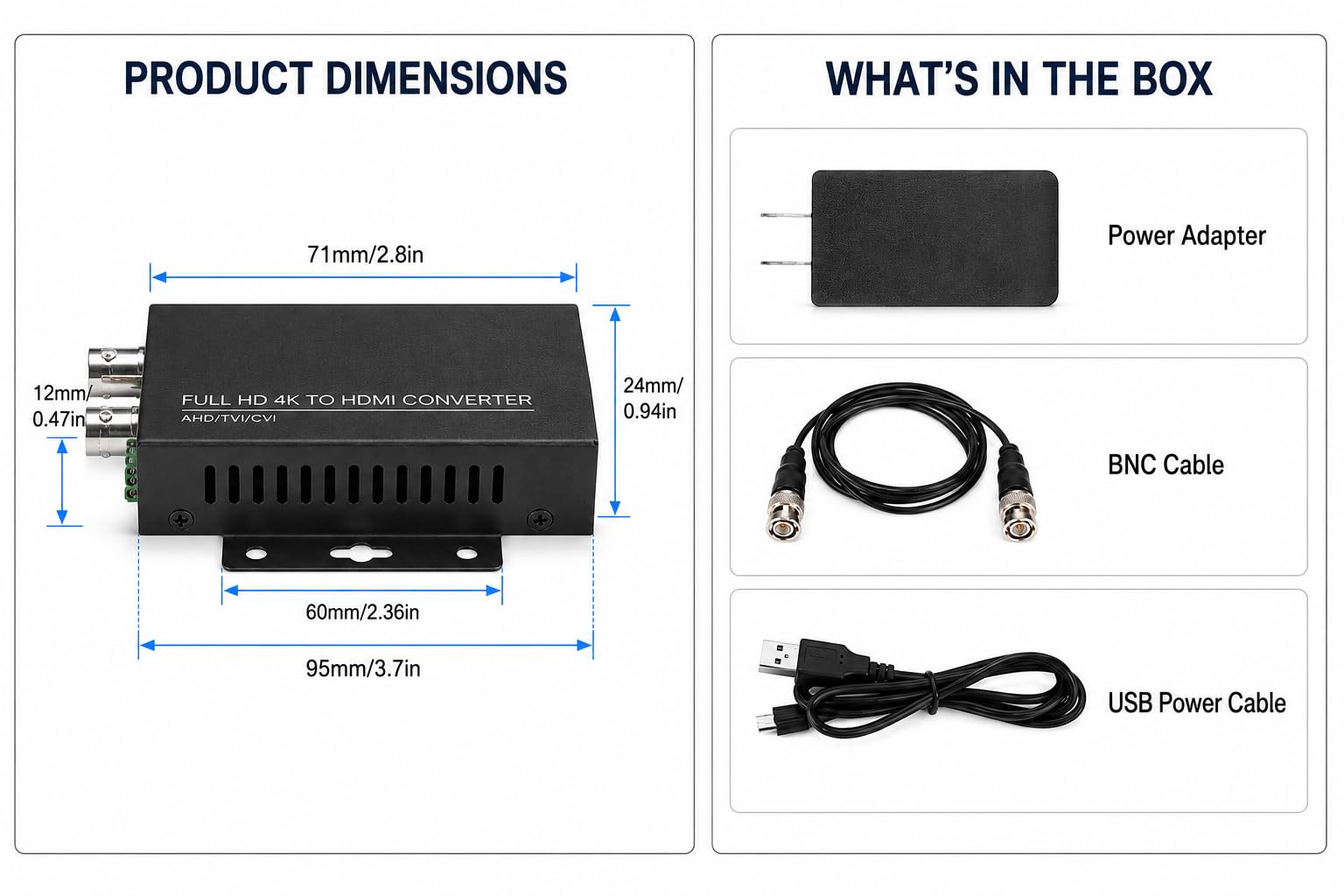 Adaptador convertidor TVI/CVI/AHD a HDMI, Full HD 4K 720P/1080P/3MP/4MP/5MP/8MP BNC a HDMI convertidor de vídeo para monitor HDTV DVR, convierte señal de vídeo TVI CVI AHD CVBS BNC
