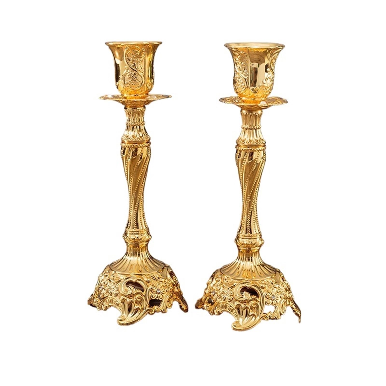 2Pcs Candle Holder Wedding Stand Candlesticks Antiques Table Home Decoration For Desktop Decoration(Gold,7.6x7.6x18.8cm)