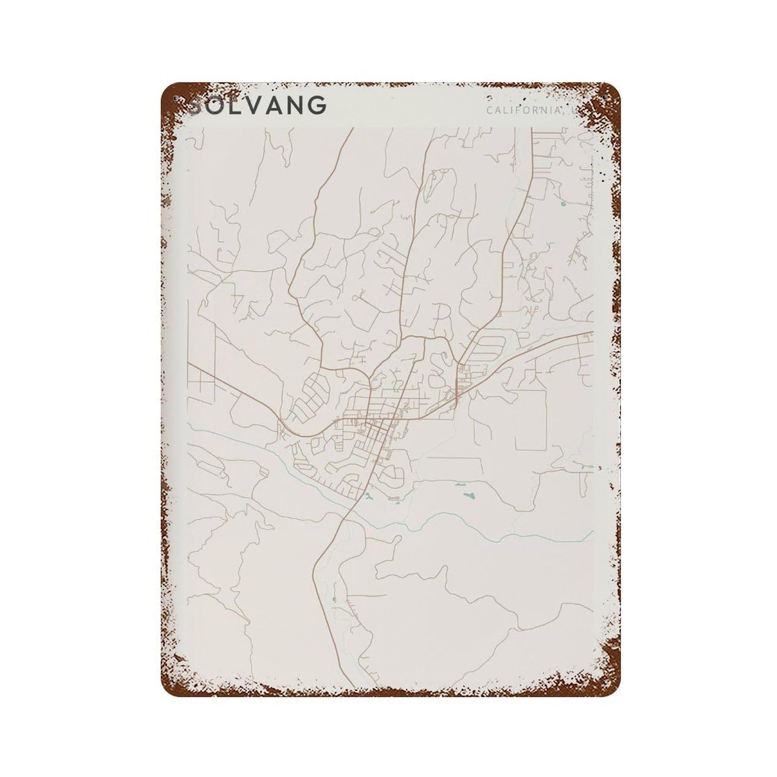 xiaoxiaoshen Solvang Map California Travel Gift Minimalist Wall Decor Art Metal Tin Poster Modern Home Decor Art Home Bar Shop Decorations Vintage Sign 40x30cm
