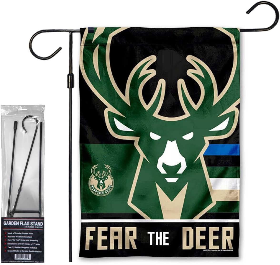 Milwaukee Bucks Garden Flag and Pole Stand Holder Mount