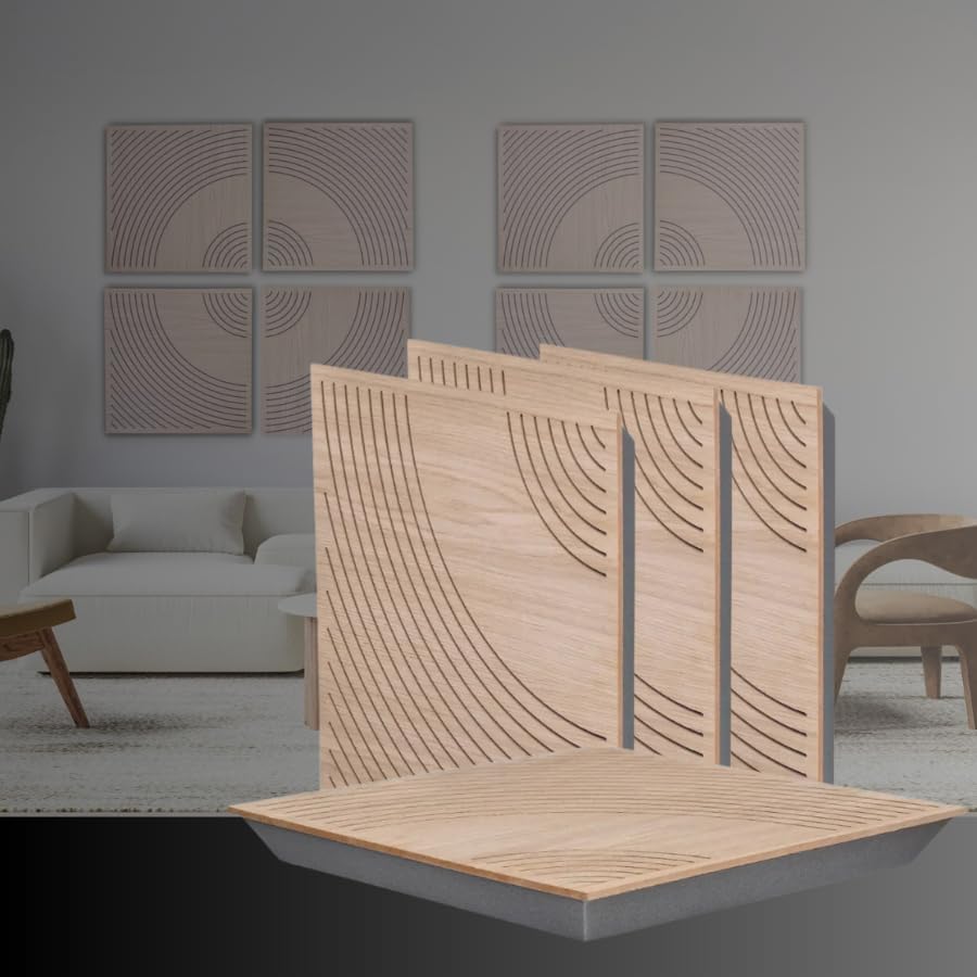 High-end Wood Perforated Acoustic Panels WAVO 4-pack - Sound Absorption Panels For Home Office Recording Studio, Podcasts, Youtube and Streaming Sound Panels Modern Wall Decoration (Oak)