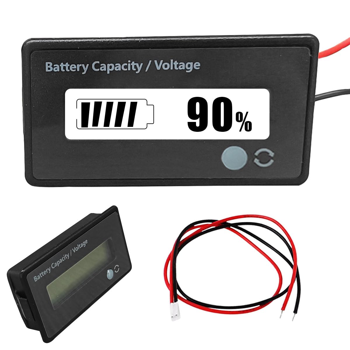 12V 24V 36V 48V Car Battery Meter, Lead-Acid Lithium-ion Battery Capacity Voltage Meter with Alarm, Battery Indicator with LCD Display, Voltmeter Tester Gauge Monitor for Golf Cart, Car (White)