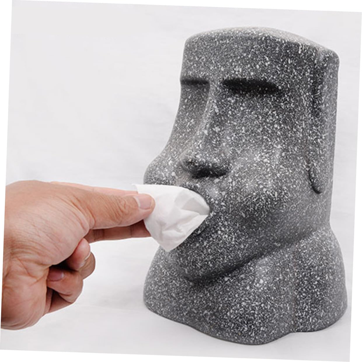 Scatola di Fazzoletti Moai in Resina Nera Design Creativo, Facile Sostituzione Carta e Decorazione Unica per Casa e Ufficio