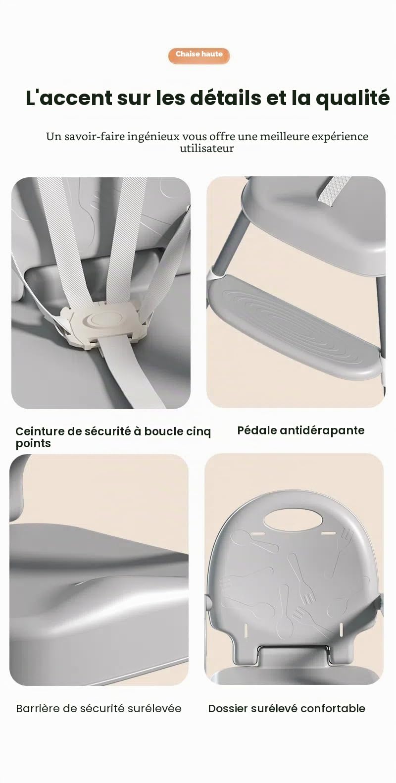 MoLi Chaise Haute Bébé avec Trois Modes, Chaise Haute pour Bébés et Tout-petits, Réglable et Facile à Plier Chaises Hautes, Chaises Bébé avec Pédale Antidérapante (8123 Grey)