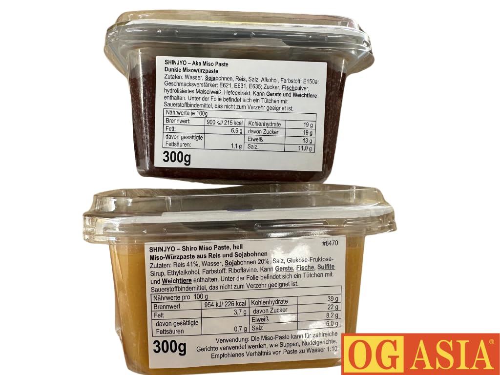 SHINJYO Miso Paquete doble – Pasta de miso oscuro y claro – Shiro & Aka – Paquete doble original Japón – OG ASIA – 600 g