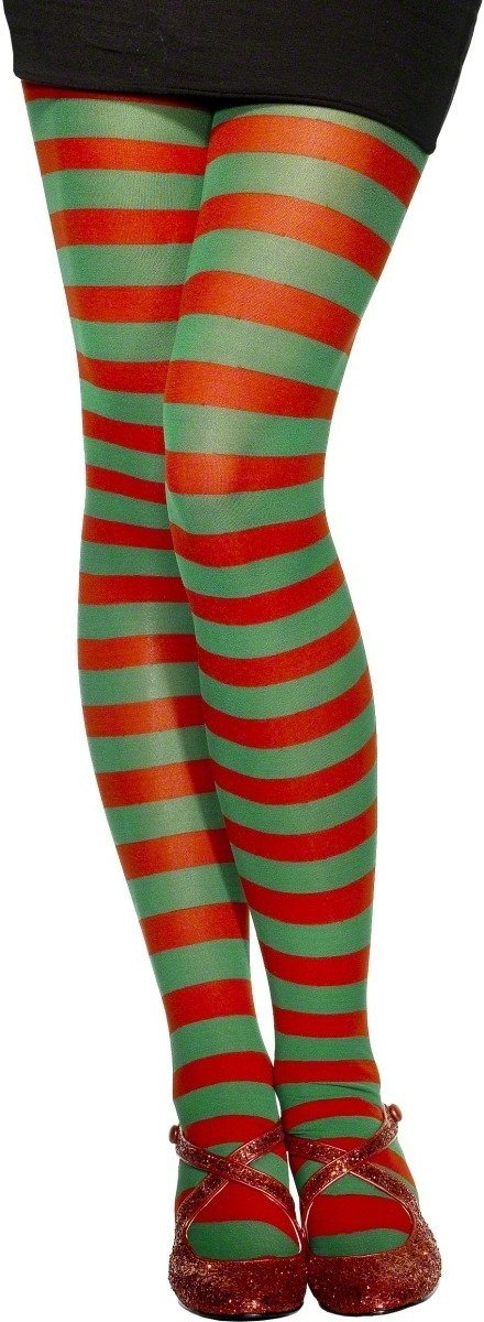 Smiffys Red And Green Striped Christmas Elf Tights (Struts-4375)