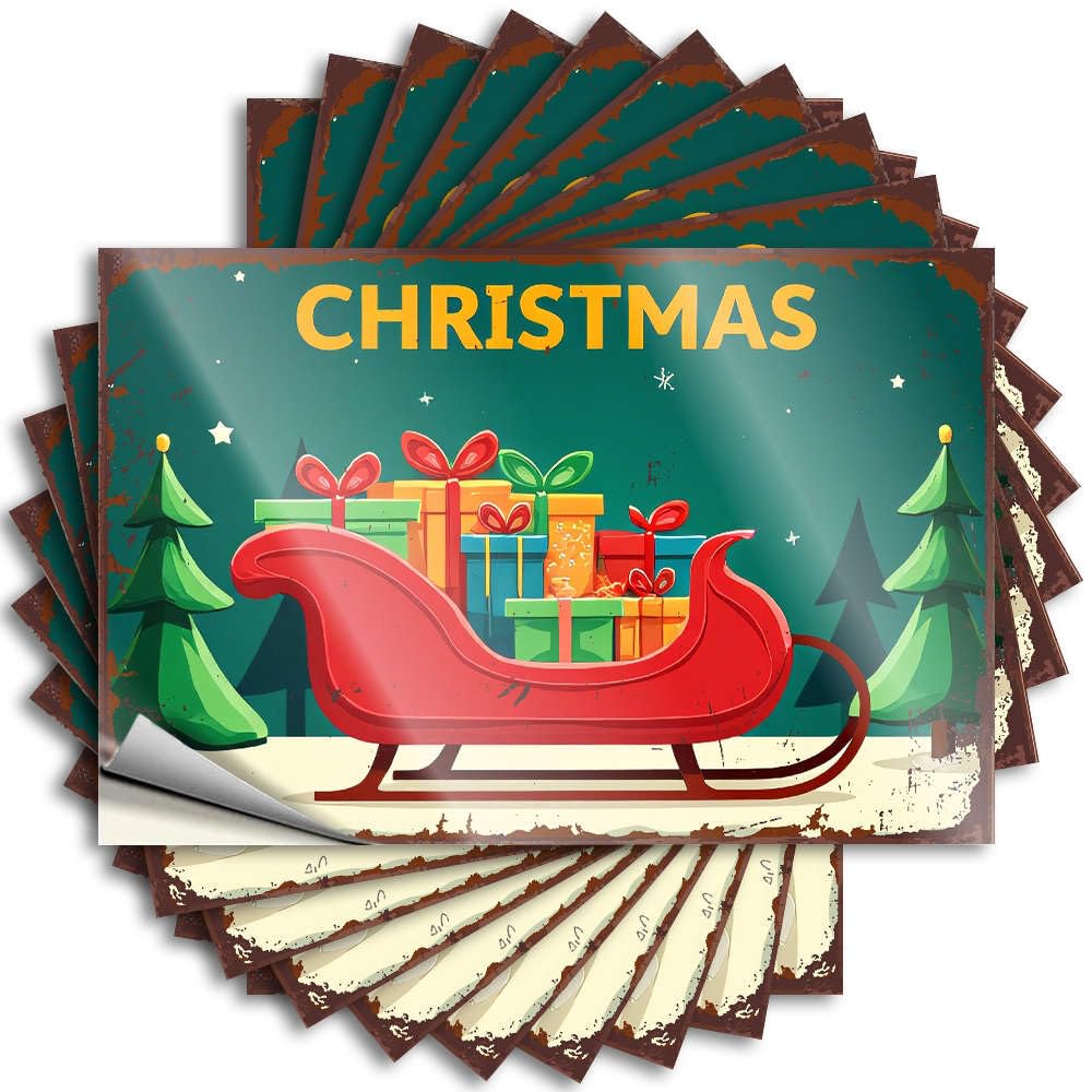 Decals Crazy Bar Cart Decor Door Christmas Sleigh with Colorful Presents. - No Residue Decals for Standing(12X18CM)