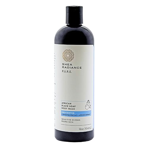 Shea Radiance Jabón negro africano para el cuerpo piel seca eccema erupciones limpiador de manchas sin perfume 16 oz