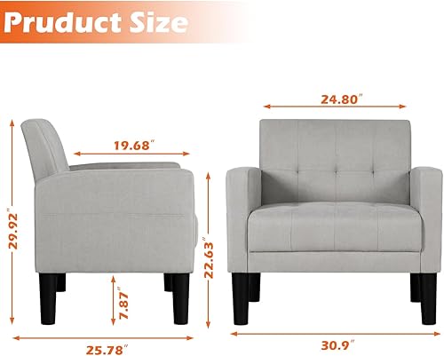 Miniatura 3 de AILEEKISS Juego de 2 sillas decorativas para sala de estar, sillón tapizado cómodo, sofá individual de tela moderna con bolsillos laterales, sillas