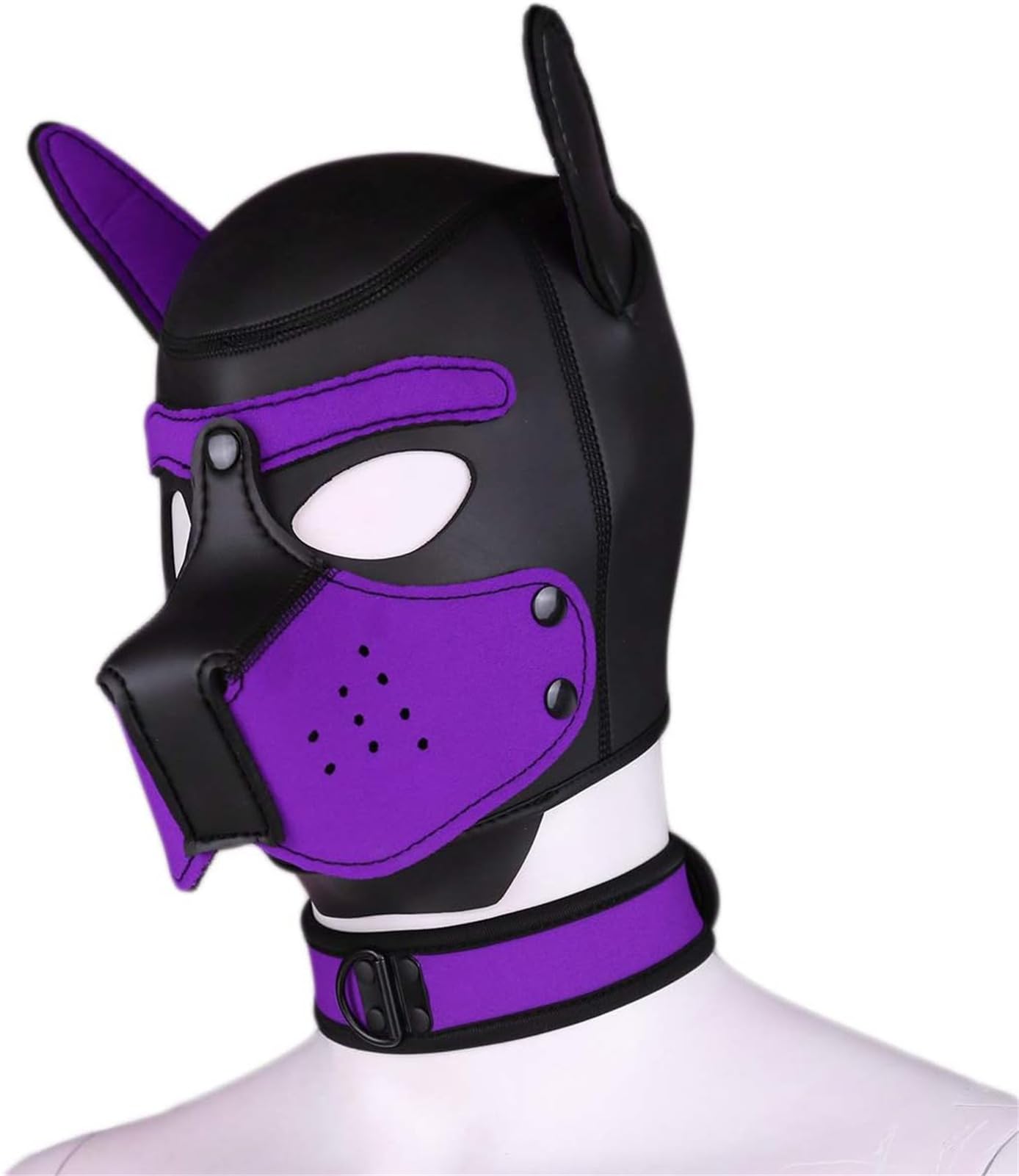 taxekoz Neoprene Puppy Hood Mask with Collar, Removable Cosplay Halloween Mask Purple, XL