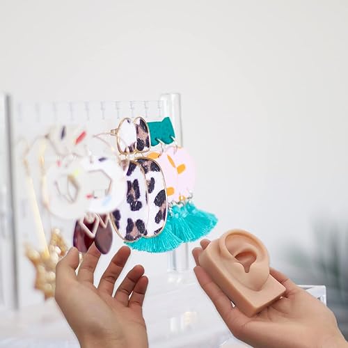 Miniatura 3 de 2 piezas de silicona modelo de oreja, con soporte acrílico, modelo flexible suave izquierdo y derecho, práctica de perforación de oreja falsa,