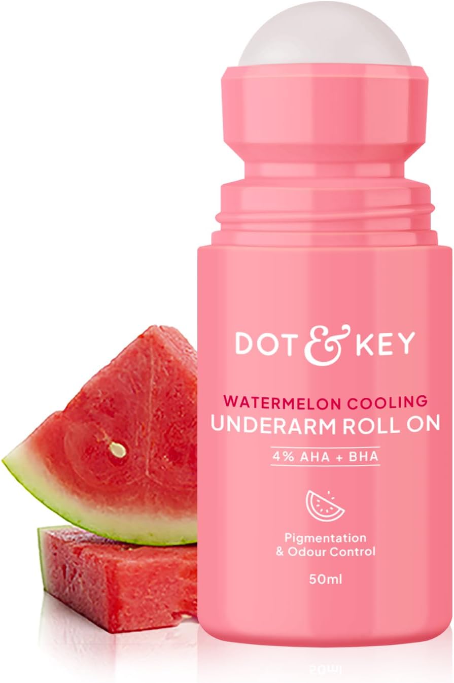 Dot & Key Watermelon Cooling Underarm Roll On | Odour & Sweat Controls | 4% AHA + BHA | Fresh Aqua Fragrance | Gently Exfoliates & Smooths Skin | For Men & Women | 50ml