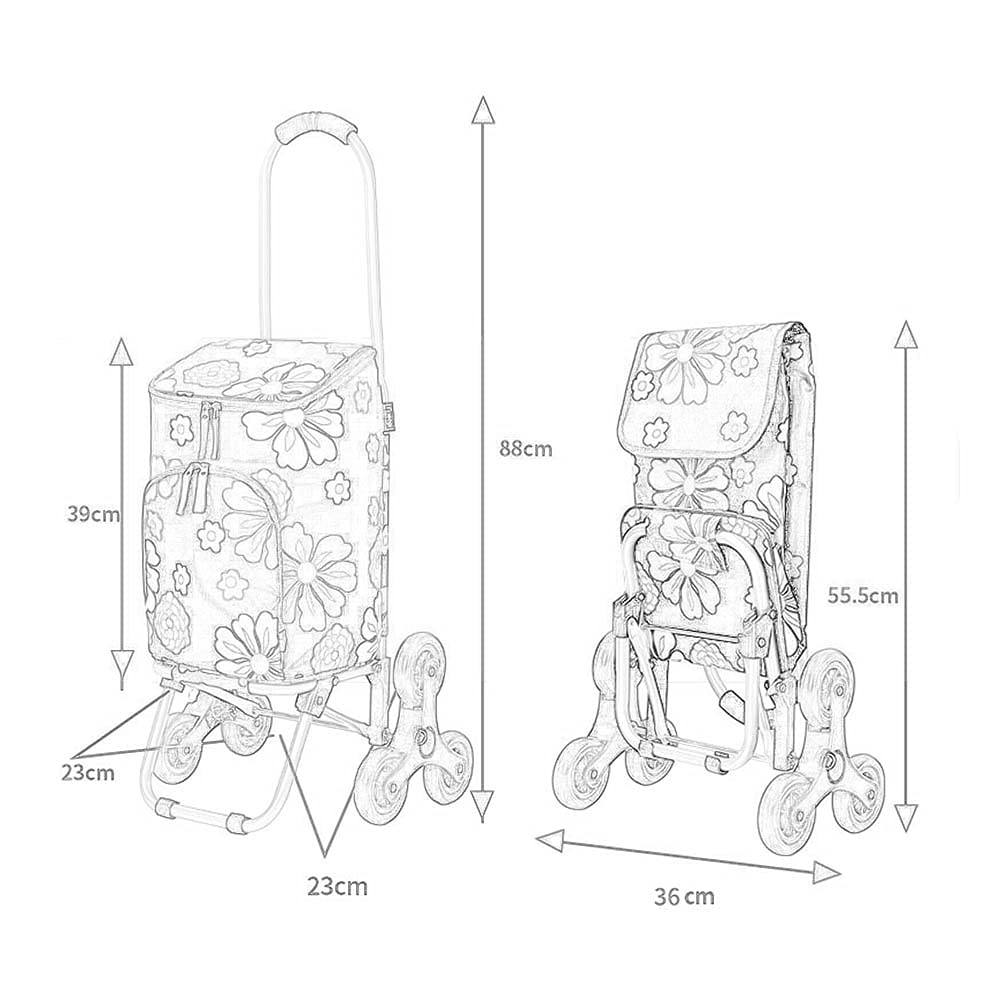 Einkaufstrolley 6 Räder, Klappbarer Einkaufswagen Treppensteiger Schick Trolley-Tasche Mit Kühltasche Einkaufsroller Wasserdicht Thermostat Sackkarre Pro Camping Picknick Supermarkt (Blumen)