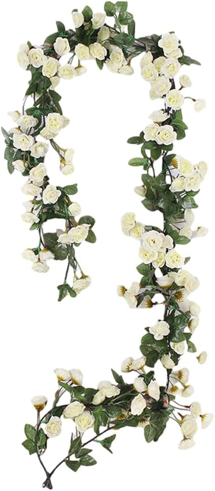 Amazon 3本入り人工のバラのツタのつるの花の装飾 偽のシミュレーションシルクローズの植物 造花 飾りつけ 装飾 屋外の家の庭の結婚式のパーティーのアーチの配置の装飾のためのガーランドハンギングバスケット植物 1 8m Aoooa 造花 通販