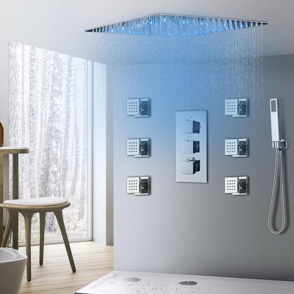 Termostatyczny zestaw prysznicowy z prysznicem LED, system masażu z zaworem, kran 12 cali (8 cali)