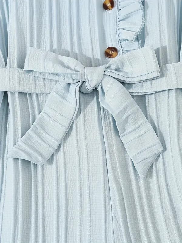 Image of Niren Enterprise Stylish Girls' Pleated Jumpsuit with Ruffle Sleeves, Button-Down Front, and Waist Belt - Comfortable Casual Outfit for Kids