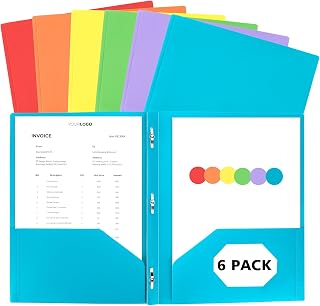 Plastic Folders with Pockets and Prongs - 6pcs Plastic Pocket Folders with Brads,Colored Vinyl Poly 3 Prong 2 Pocket Sturdy File Folders for Documents Homework Paper,Back to School Supplies