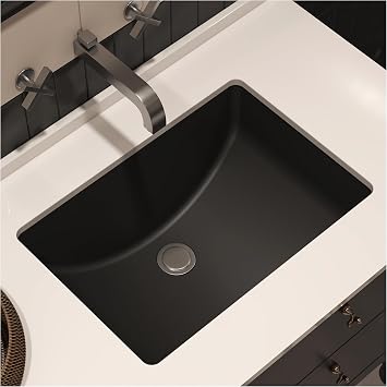 MEJE #202F -21" Undermount Rectangle Bathroom Sink, Porcelain Ceramic Vanity Undermount Sink, Matte Black