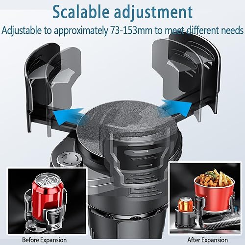 Miniatura 5 de Expansor de portavasos doble, 2 en 1 multifunción para automóvil con cerradura, soporte giratorio de 360 para bebidas con base ajustable, expansor