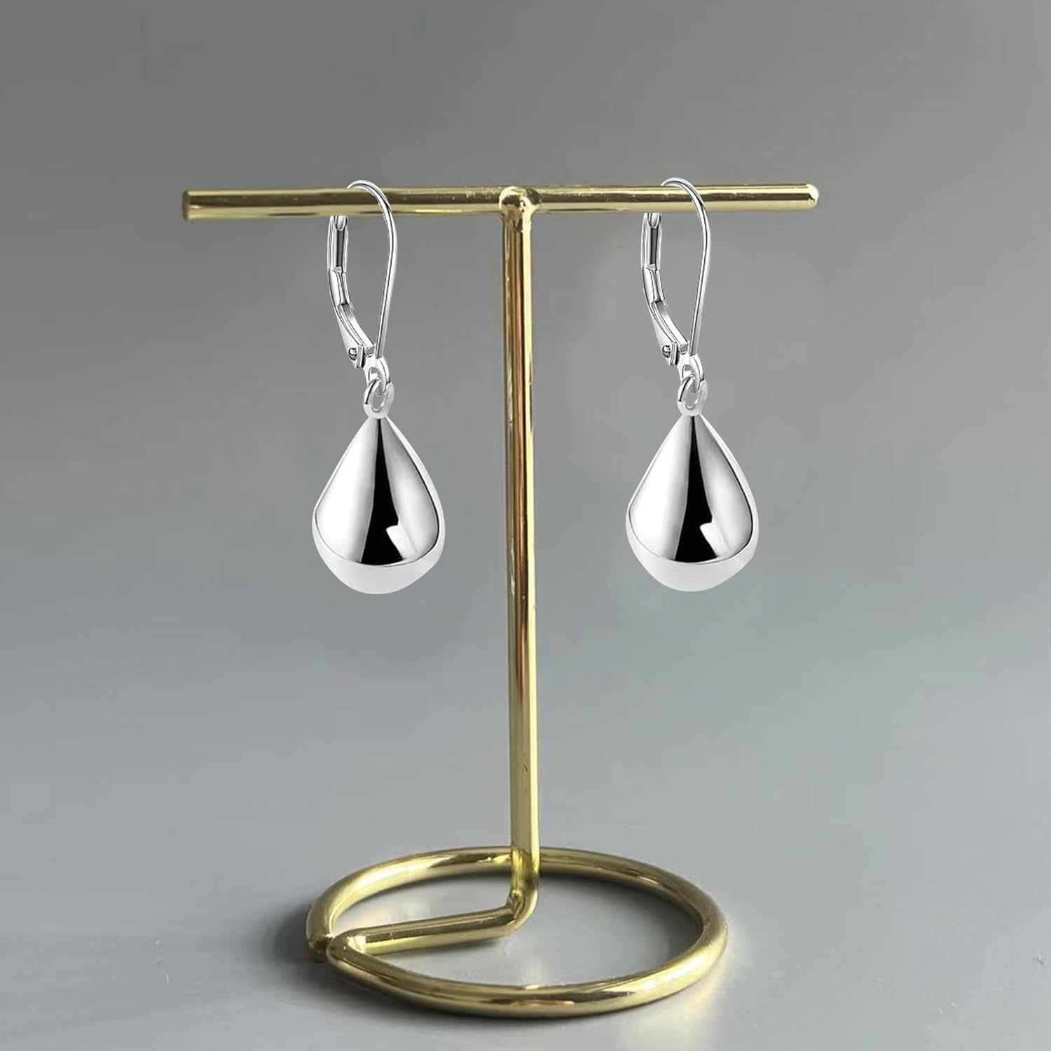 925 Sterling Silver Teardrop Dangle Earrings – 18K Gold Plated, Minimalist Polished Drop Earrings for Women, 1.26 Inch Leverback Design - Image 3