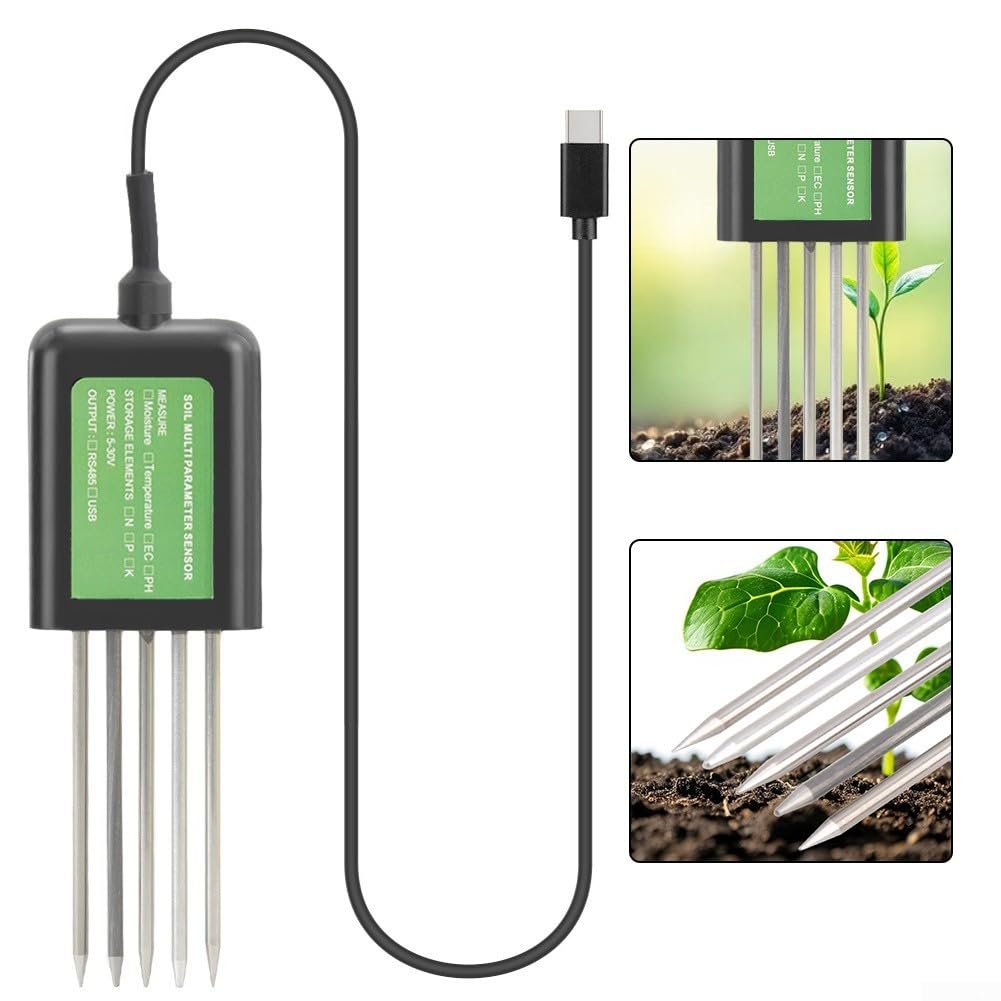 Medidor de humedad del suelo, sensor de suelo USB 7 en 1 para probador inteligente de suelo con funciones de medición de humedad y nutrientes de temperatura de pH