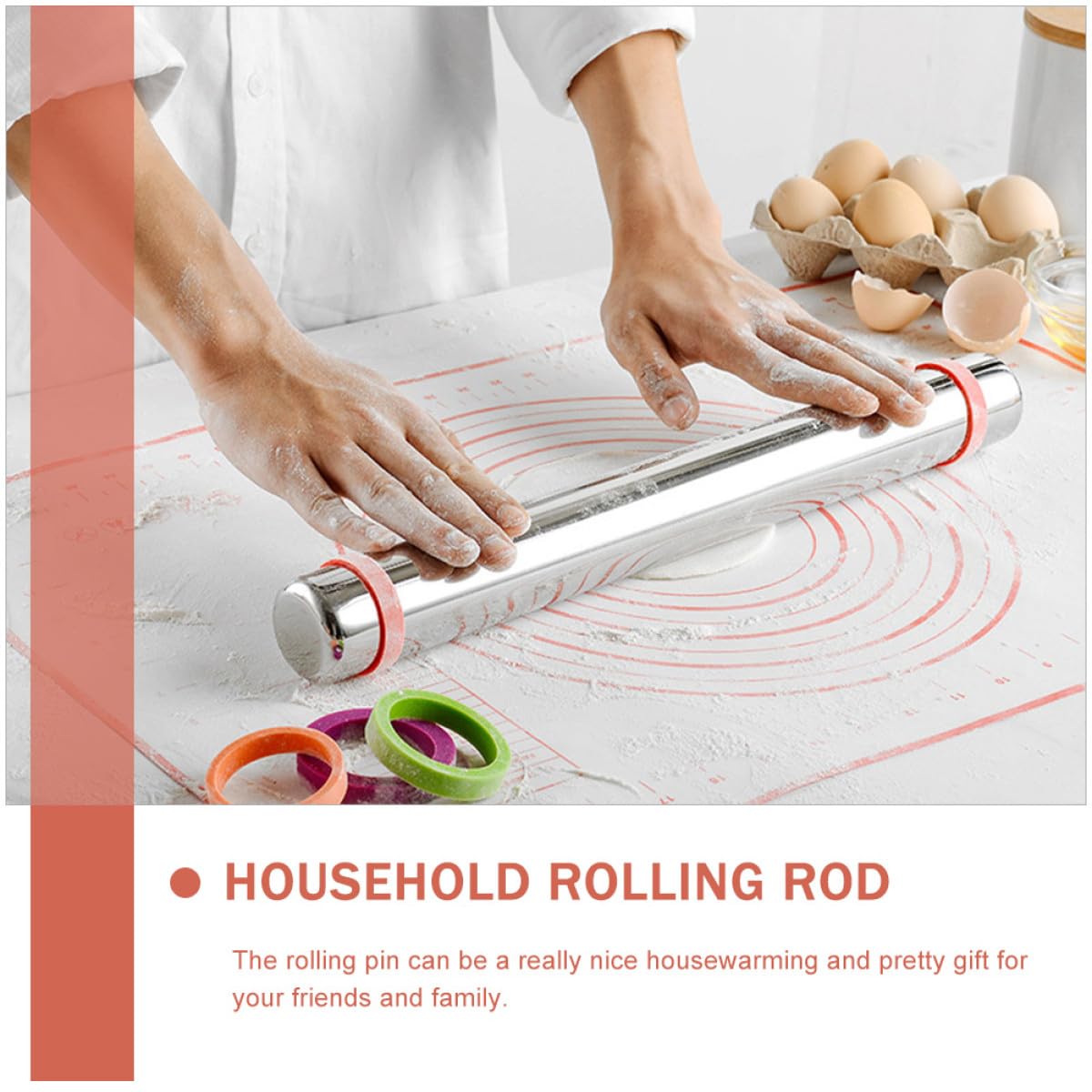 Rodillo antiadherente ajustable con anillos de silicona, rodillo ideal para hornear masa, pasteles, pizza, galletas, herramienta de cocina esencial para panaderos caseros