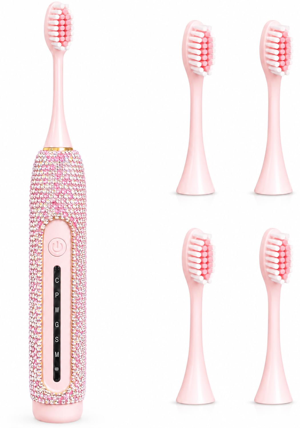 Spazzolino elettrico per ragazza spazzolino rosa Bling Diamond Decor portatile da viaggio essenziale per le donne spazzolino rosa con 3 testine di ricambio 6 modalità