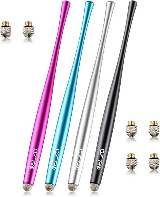ELZO Rysik, 4 sztuki, uniwersalny rysik dotykowy, w 100% kompatybilny ze wszystkimi tabletami, ekranem dotykowym, iPhonem, iPadem, Samsungiem, Huawei, Chromebookiem (czarny, srebrny, jasnoniebieski i