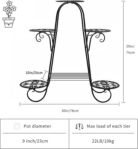 Miniatura 3 de Soporte de metal de 6 niveles para plantas para interiores y exteriores, estante para múltiples macetas para sala de estar, patio, césped, jardín,