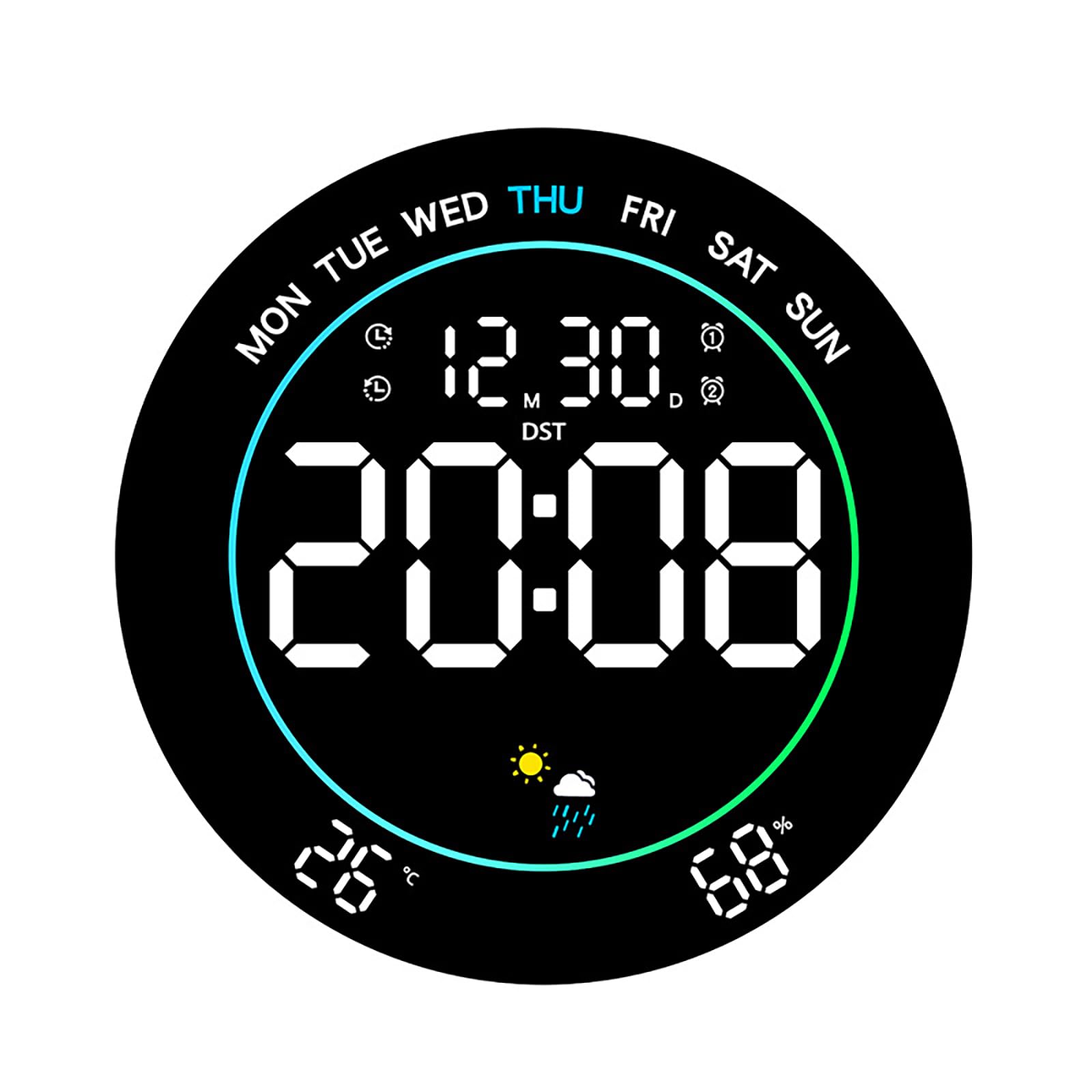 Grande orologio digitale da parete, luce bianca, luce bianca | Sveglia a LED con cifre grandi, data, temperatura, DST, decorazione moderna da parete per camera da letto