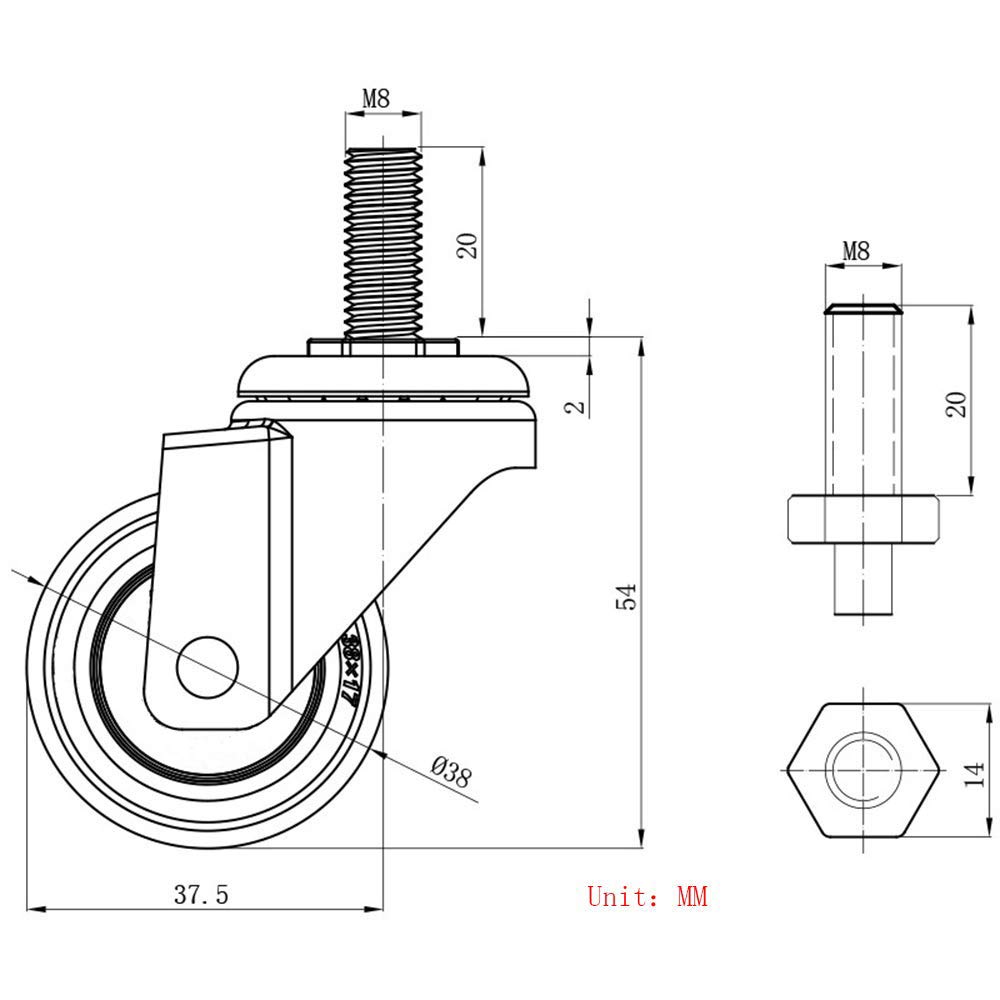 Wheels Casters,Saim 1 Inch Shopping Cart Wheel Trolley Swivel Caster Wheels Soft Rubber Tpe M6x 15mm Threaded Stem Caster Wheel 4 With Brakes 44lb 20kg Load Capacity Set Of 4
