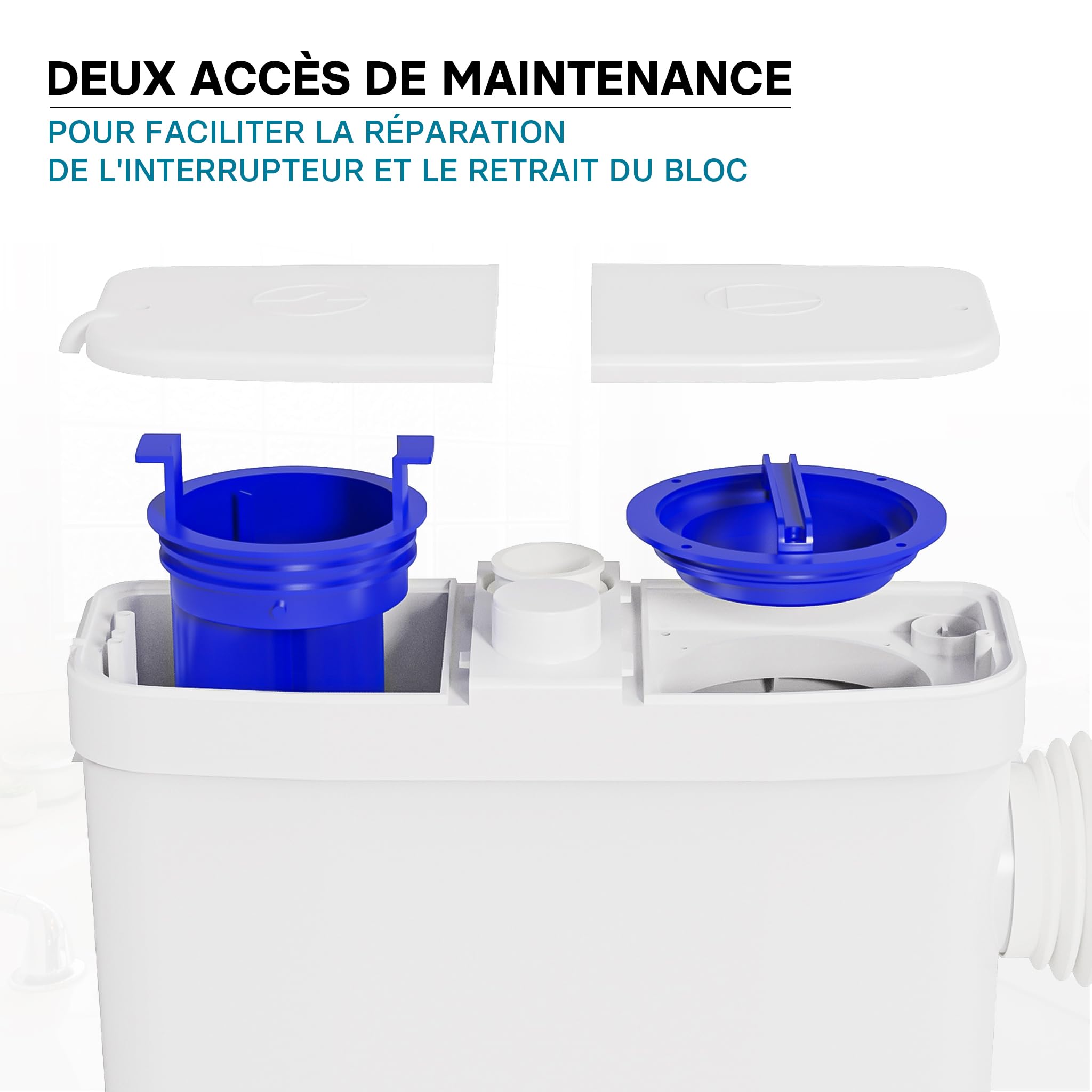 XPOtool Pompe de relevage 3/1 avec Raccord latéral – 450 W – 475 x 154 x 306 mm – 6900 l/h – Refoulement 7,5 m/75 m – Pour Eaux usées chargées WC – Station de Pompage Assainissement