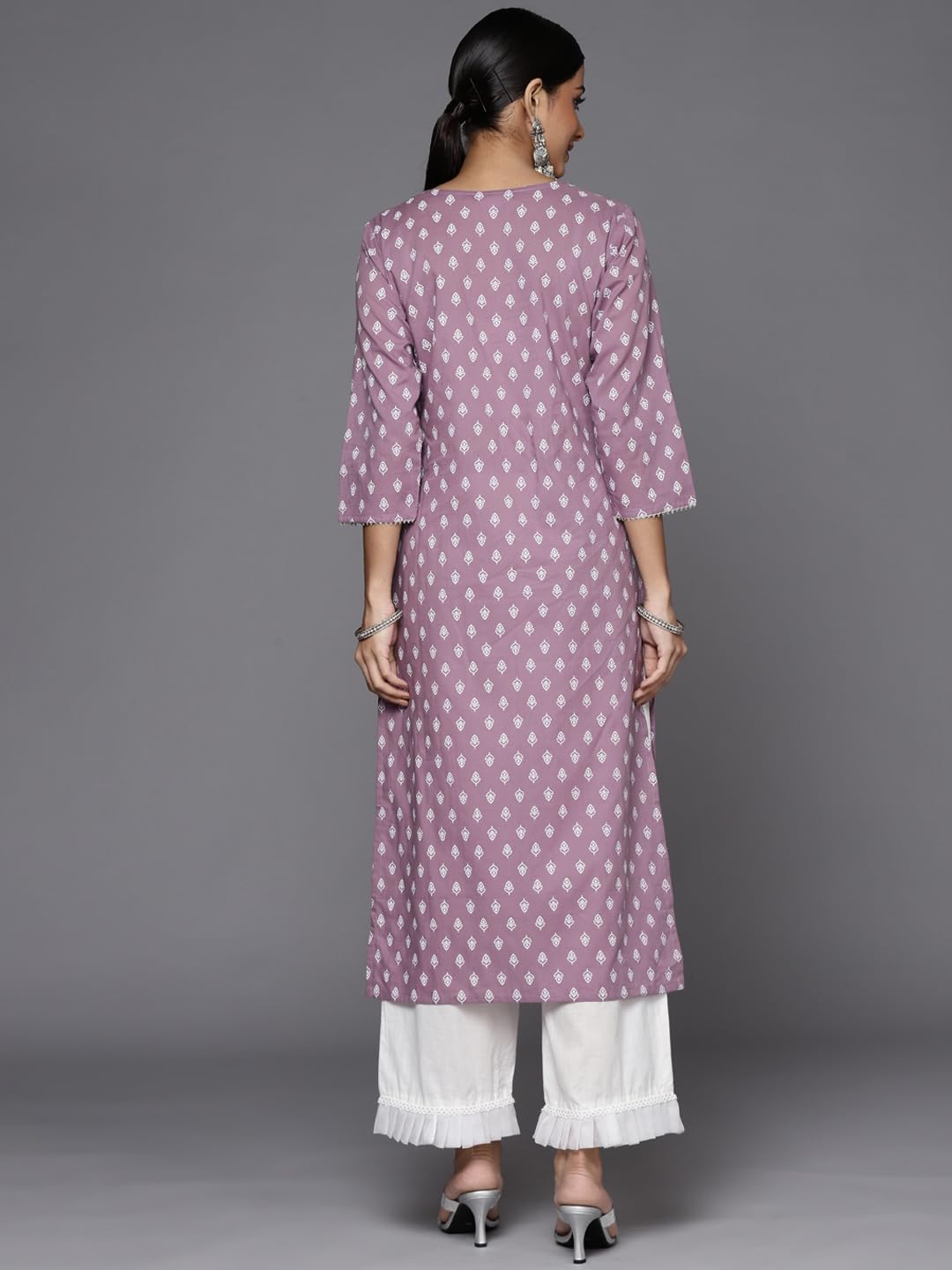 Varanga Womens Mauve Straight Kurta With Embroidered Yoke For Casual & Everyday Wear (Extra Large)