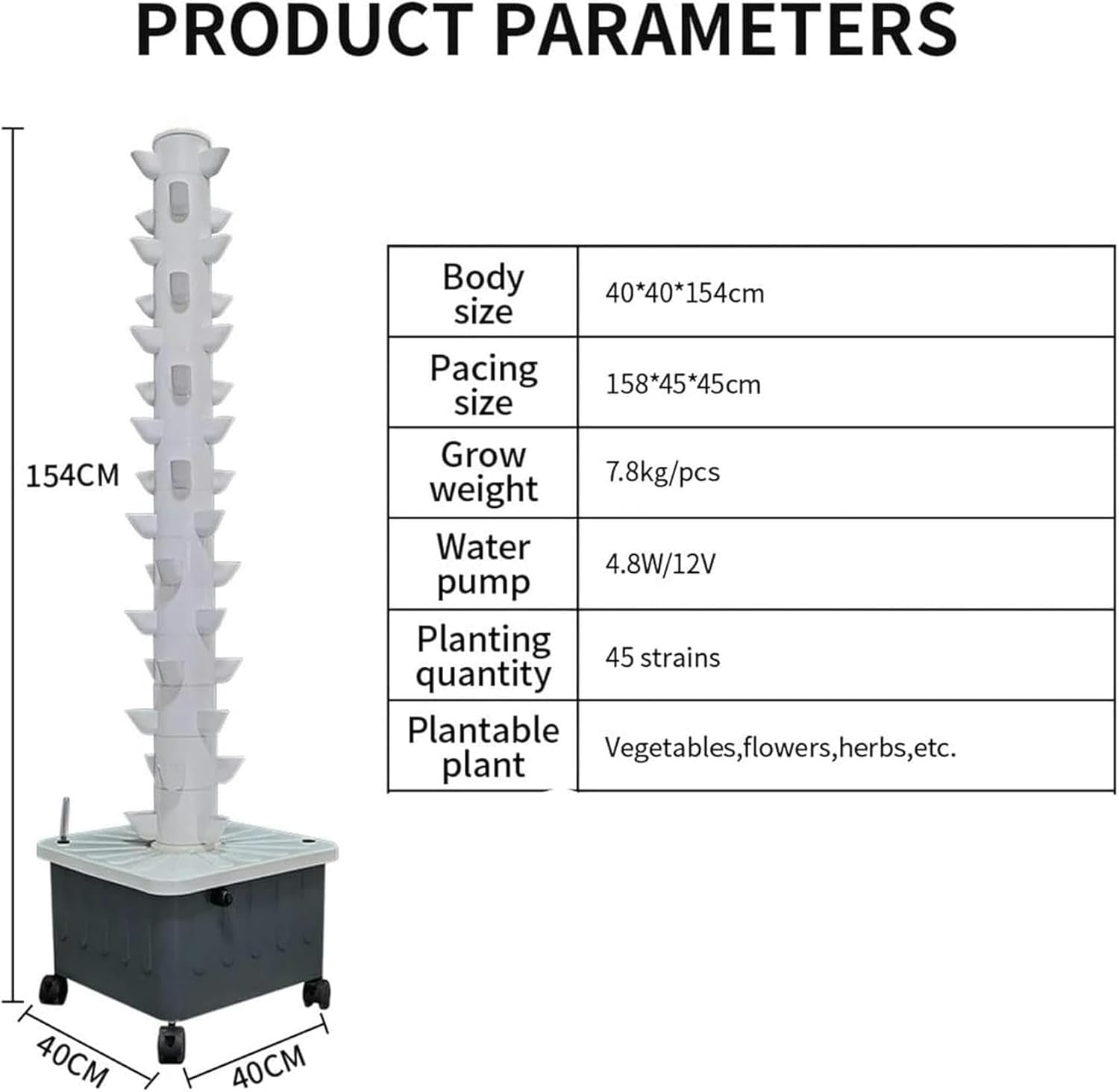 Hydroponic Culture System Interior Garden Cultivation System of Hydroponic Tower 15 Layers 45 Plant Sites Vertical Hydroponic Tower with Pump and Mobile Water Tank