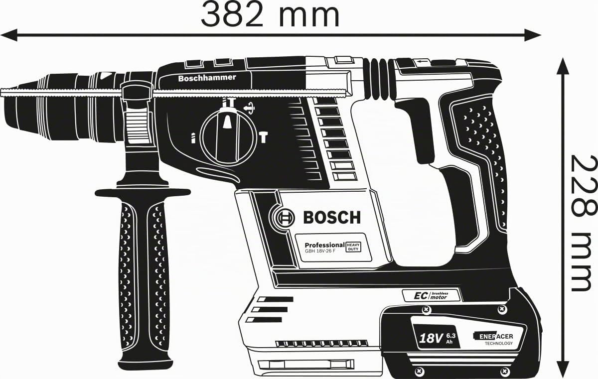 Bosch Professional 18V System Akku Bohrhammer GBH 18V-26 F (inkl. 2x 6.0Ah, GAL 1880 CV, Staubabsaugung, Zusatzhandgriff, Tiefenanschlag 210mm, SDS plus Schnellwechselbohrfutter 13mm, Einlage, L-BOXX)