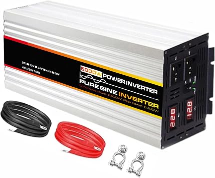 5000W Power Inverter Dc 12V to Ac 110V Pure Sine Wave Car Power Inverter 60HZ Converter with LCD Display & 2 AC Outlets for Camping, Boat,Outdoor