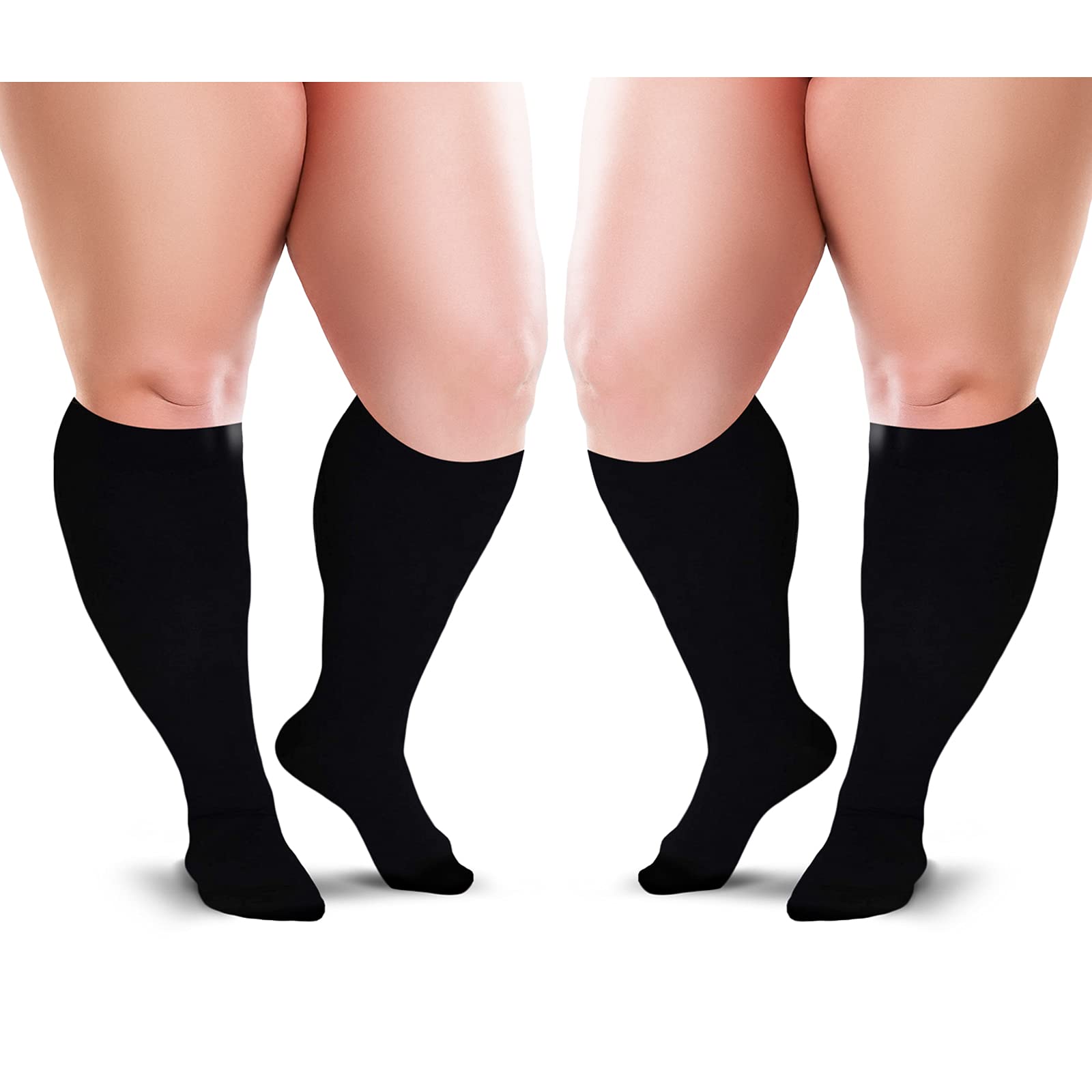 BLU HORN Compression Socks 20-30 mmHg for Women & Men - Knee High Stockings (5X-Large, Black (2-Pair))